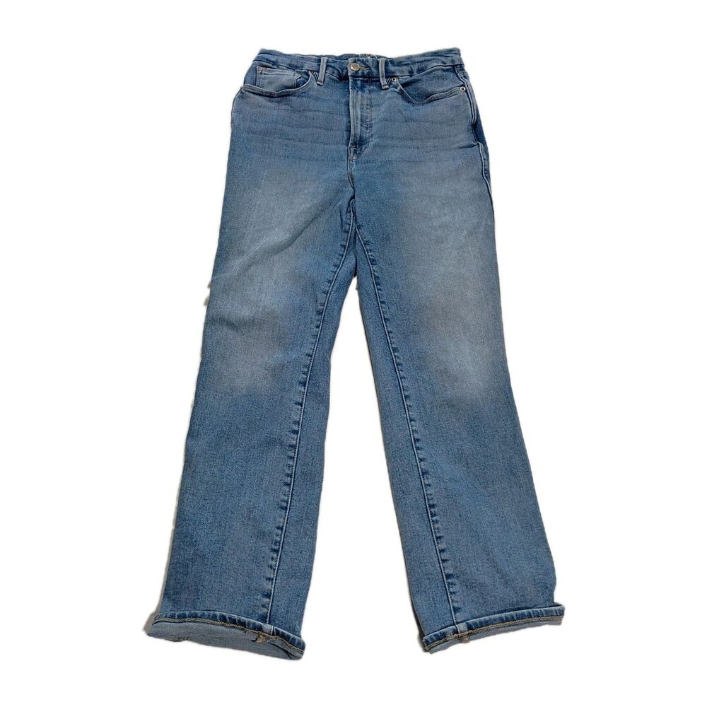 Good American Jeans Womens 8 Blue Good Curve Straight Leg Stretch Medium Wash